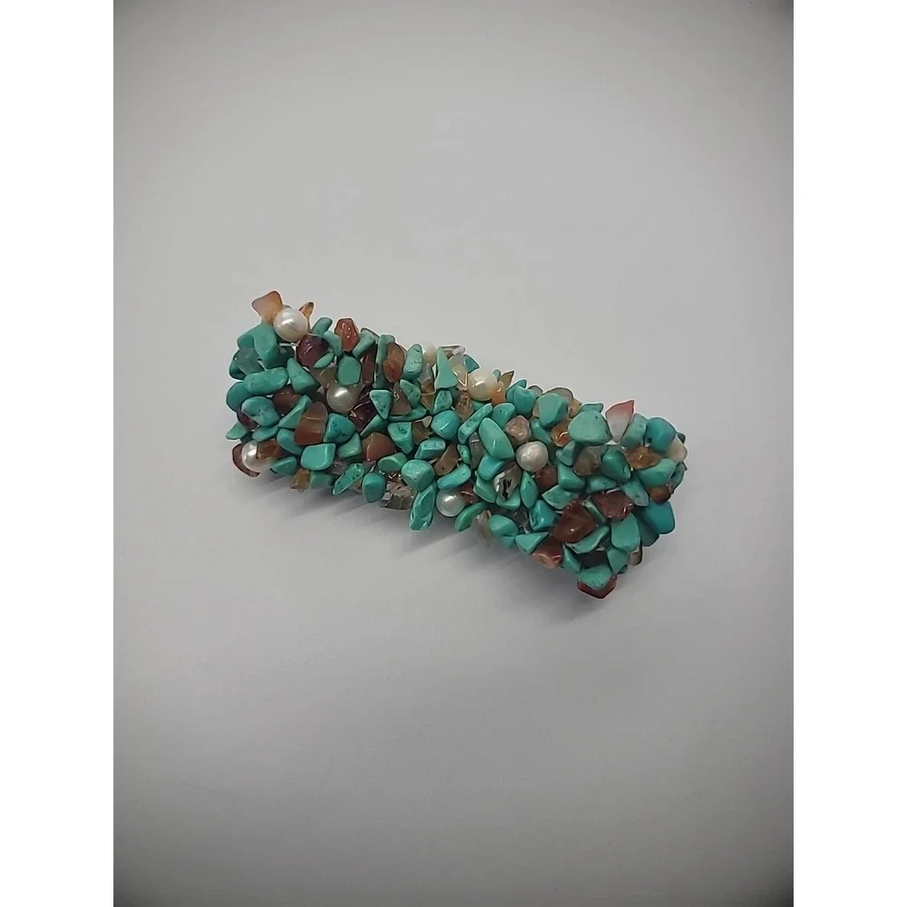 Vintage Bracelet Turquoise Amber Chip Beaded Stretch Jewelry Costume